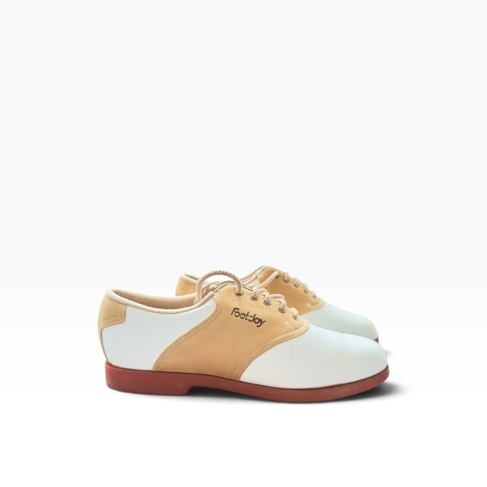 Footjoy Golf Shoes Womens 7 M White Tan Saddle Oxford Leather Spikes 98632